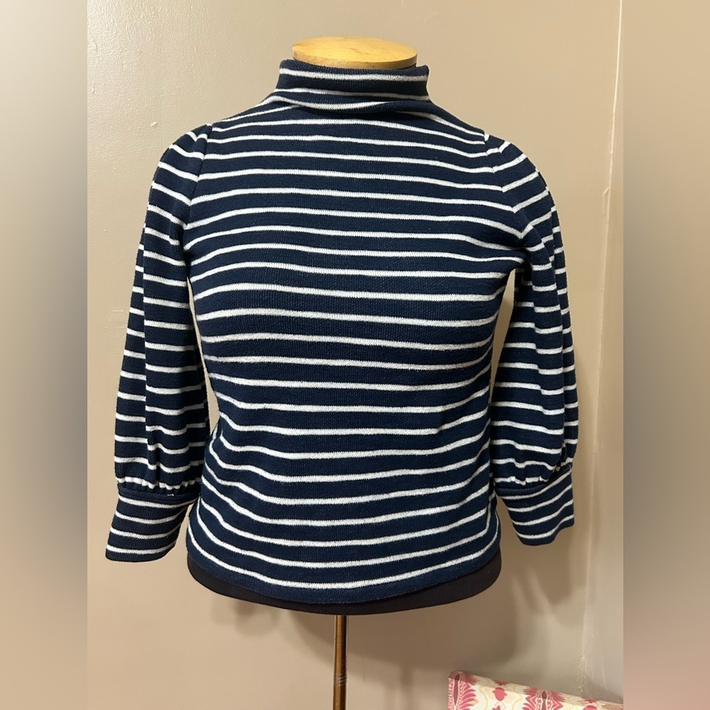 MADEWELL gathered sleeve‎ mock neck nautical striped top women’s size S